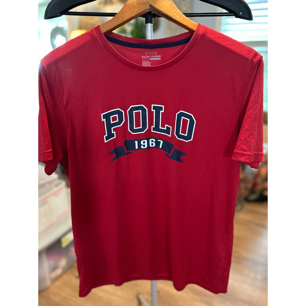 Polo Ralph Lauren Performance Mens Red Graphic T-Shirt Polo‎ 1967 Size Medium